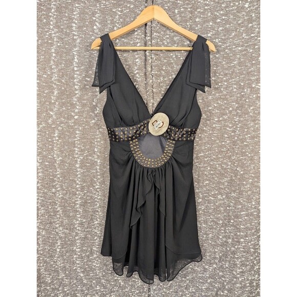 BCBGeneration Black Studded Chiffon Cocktail Dress - Picture 1 of 10
